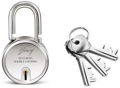 Godrej ROUND LOCK 10 LEVERS 3 KEYS Padlock(Silver)