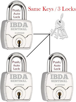 IBDA 3 same key lock|3 lock with common key|multiple lock with single key|steel body Padlock(Silver)