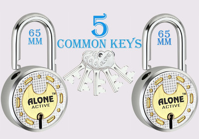 alone Active Round 65mm Lock for Home Gate Shop & Shutter 5 Same Keys 2 Lock (pack 2) Padlock(Chrome)