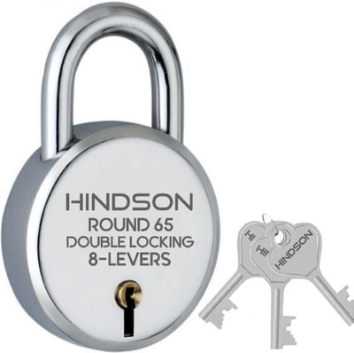 HINDSON Round 65mm Hardened Shackle with 3 Keys, 8 Lever Double Locking for Door & Gate Padlock(Silver)