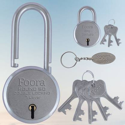 Foora Round 50mm Padlock 7-Lever with 5 Keys + Bonus Small Bag Lock (Pack of 2) Padlock(Silver)