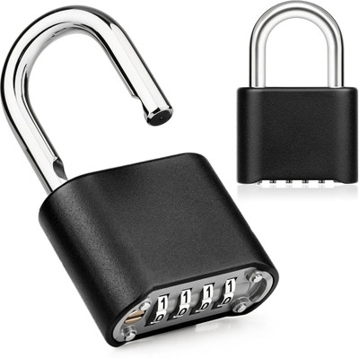 SERPLEX 4 Digit Combination Padlock Locker Lock Rugged Steel Shackle for Door Shed Fence Combination Lock(Black)