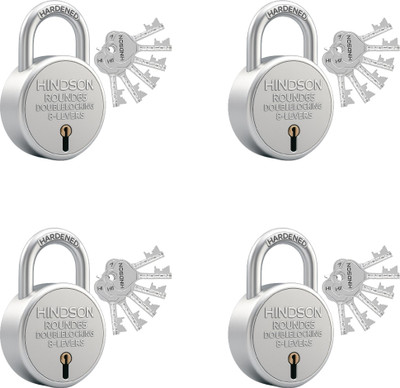 HINDSON Round 65mm with 6 Keys | Pack Of 4 Padlock(Silver)