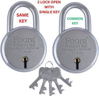 Foora Same Key Round 50 mm Small Steel Padlock – Ideal for Home Door and Gate Security Padlock(Silver)