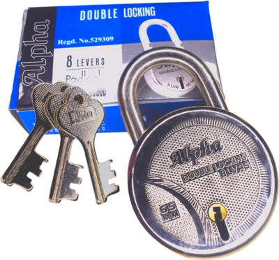 BrotherLocks Alpha 65mm Double Locking With 3Keys/8 Levers/Door Lock/Shutter Lock/Round Shape Padlock(Silver)
