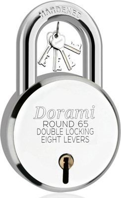 Dorami Round 65mm Lock | Hardened Shackle | Double Locking | Steel Body Padlock(Silver)