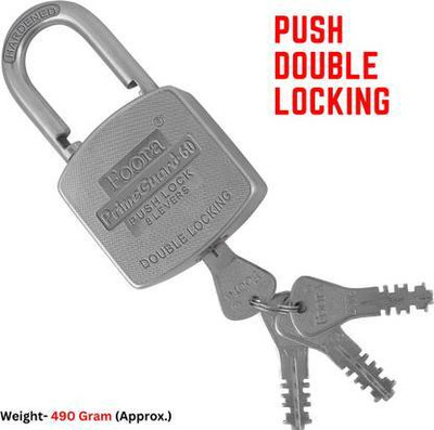 Foora Push Lock 60mm Door Padlock with 8 Zinc-Coated Levers, Double Locking Padlock(Silver)