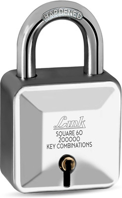 Link Square 60mm 8 Brass Levers|Hardened|Steel Body|3 Keys|2 Lakh Keys Combination Padlock(Silver)