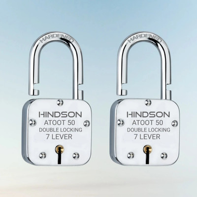 HINDSON pack of 2 small lock and key door lock for home,7 lever gate Atoot 50mm Padlock(Silver)