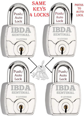 IBDA 4 same key lock|4 lock with common key|multiple lock with single key|steel body Lock(Silver)