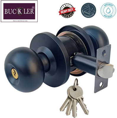 BUCKLER Cylindrical Knob Lock-3 Key,Knob Lock for Hotel,Main gate,door Lock(Matt Black)