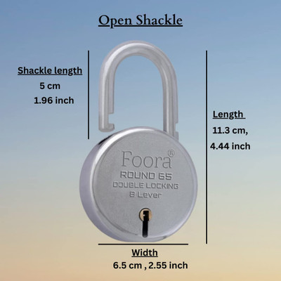 Foora Round 65 Pack of 2 Double Locking 5 Keys gate, Shop Shutter Padlock(Silver)