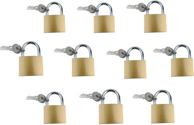 ALYRATOOLS 10-Piece Heavy Duty Brass Padlock Set with Keys-107.A Lock(Gold)