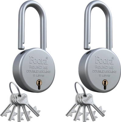 Foora Round 65 LS (Long Shackle) - With 5 Keys | Pack Of 2 Padlock(Silver)