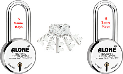 alone Round 50mm Long Neck 5 Same Keys 2 Padlocks for home door gate shutter shop Padlock(S.S)