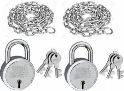 HMS 4 Feet 7 MM Metal Chain & 65 MM Padlock Chain Lock(Silver)