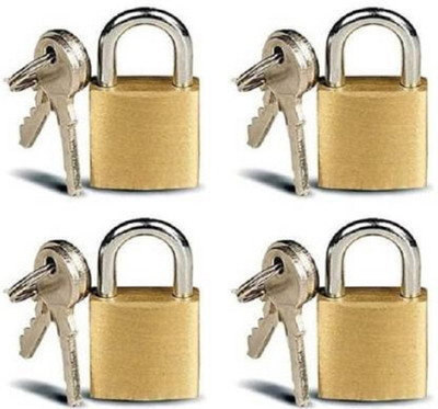 FuerDanni 25mm Mini Brass Square Padlock 2 Keys Included Per Lock- 4 Combo Packs Padlock Padlock(Gold)