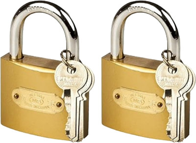 TEELLON 50MM, 2-Pack Golden Pressing Padlock with 3 Keys for Home Door Shop Store gates Lock(Golden)