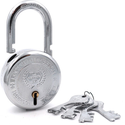 HARRISONLOCK Padlock/ Round Padlock 60mm 7 Lever With 3 Keys T-26-0277/ Mild Steel Material Padlock(Bright Chrome Polished)