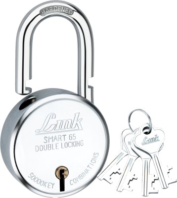 Link Smart 65mm Round |7 Levers|Double Locking|Hardened Shackle|50k Key Combination Padlock(Silver)