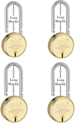 IBDA long shackle | small lock & key |Double Locking| Pk of 4 | Rivetless Steel Body Lock(Gold)
