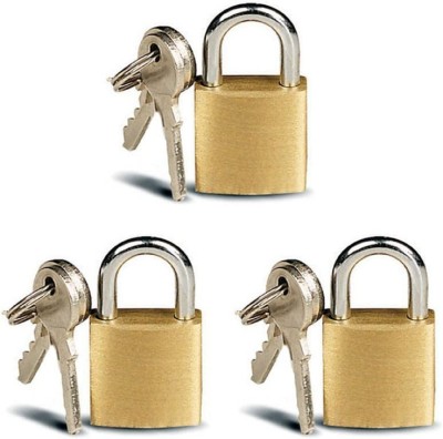 PuthaK 25mm Mini Brass Square Padlock 2 Keys Included Per Lock- 3 Combo Packs Padlock(Gold)