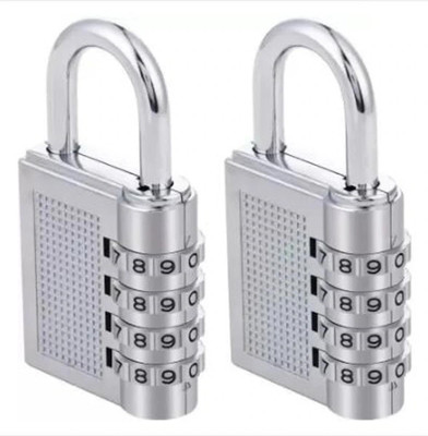 Brozon 4-Digit Combination Padlock for Gym, Luggage, Gate – Set of 2 (Silver) Padlock(Silver)