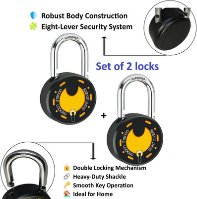 Rizmeg Set of 2, 62MM Padlocks Double Locking system Lock and Keys for Home & Main Door Padlock(Black)