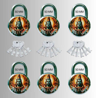 onepro Lord Shiva 50mm, 6 Padlocks with 3 Each Keys Double Locking 7 Levers Padlock(Laser Print Finish)