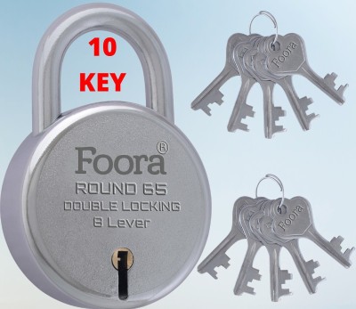 Foora Lock and key Round 65mm with 10 Keys lock for home door lock 8 lever Padlock Padlock(Silver)