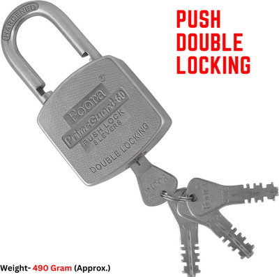 Foora Push Lock with 4 Key,Double Locking,8 Zinc Coated Lever 60mm,Harden Shackle,Door Lock(Silver)