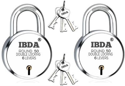 IBDA 50mm small lock | BUY 1 GET 1 | Double Locking | 6 Levers'| Rivetless Steel Body Padlock(Silver)
