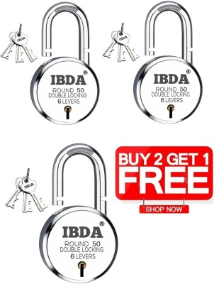 IBDA 50mm small lock | BUY 2 GET 1 | Double Locking | 6 Levers'| Rivetless Steel Body Padlock(Silver)
