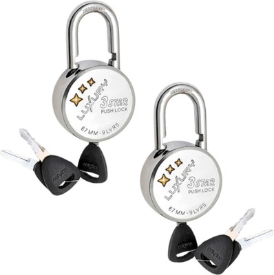 onepro Round Push Padlock 67mm 3 Keys Lock and Keys for Home Door Gate Shutter Pack of2 Lock(Silver)