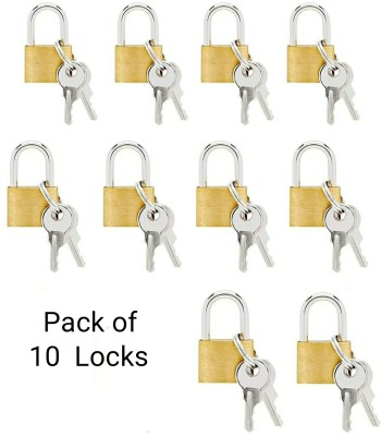 Any Fashion Pack of 10, Metal Brass Push Lock with 2 keys each, for Suitcase Bags Padlock(Gold)