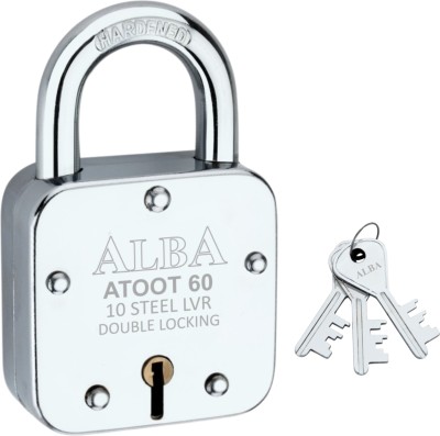 ALBA Atoot Double locking Padlock with 3 Milled Keys Rust Proof Mechanism Lock,60 mm Padlock(Chrome Silver)