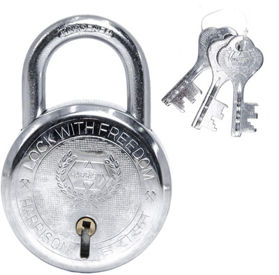 HARRISON Round Padlock 50mm 6 Lever with 3 Keys T-26LITE-0533 / Mild Steel Material Padlock(Chrome Plated)