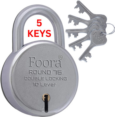 LINK O LINE Round 75 Big Size Lock with 5 Keys, Double Locking, 10 Lever Lock Padlock(Silver)