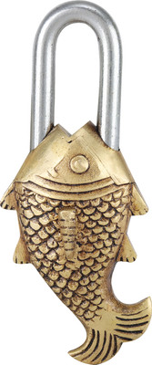 SHREEYAASH Brass Fish Lock – Decorative Padlock for Home & Temple | Made in India Padlock(Gold)