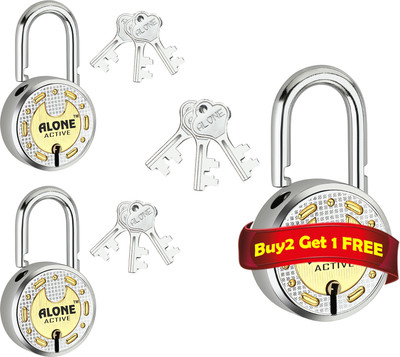 Fithome Alone Active 65mm Lock for Home Link Gate Shop Shutter, Buy2 Get 1, 3 Keys D/L Padlock(Chrome, Brass Combination)