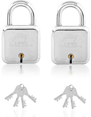 Godrej quare Padlock 8 Levers for Home and Office with 4Keys (Pack of 2) Padlock(Silver)