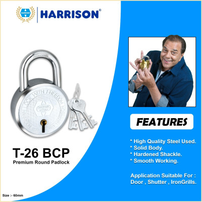 HARRISON Padlock 70mm 7 Lever with 3 Keys T-26-0279 Pack of 1/ Mild Steel Material Padlock(Bright Chrome Polished Finish)