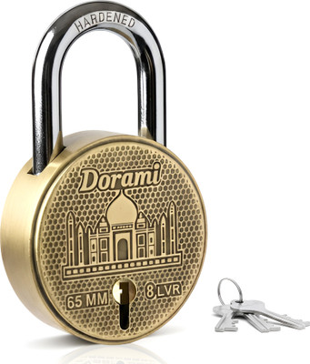 Indora Round 65mm link lock and key Double Locking 8 Lvr lock for home, main door Padlock(Silver)