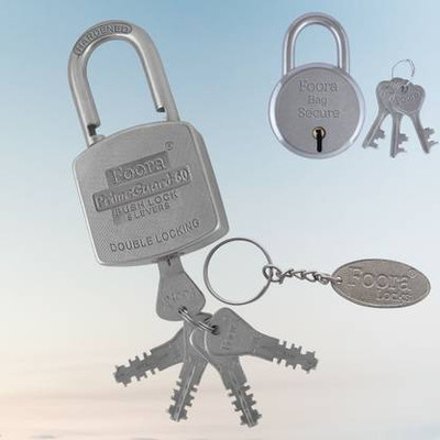 Foora Primeguard 60mm Push Lock 8-Lever with 5 Keys + Bonus Bag Lock (Pack of 2) Padlock(Silver)