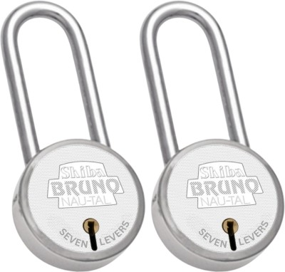 Shiba Bruno 50mm Long Shackle Round Padlock Pack Of 2 Padlock(Silver)