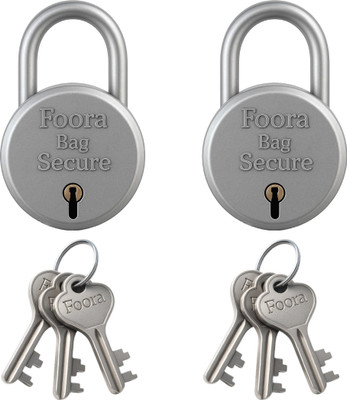 Foora Bag Lock Pack of 2 with 3 Keys Each – Durable & Compact Travel Locks Padlock(Silver)
