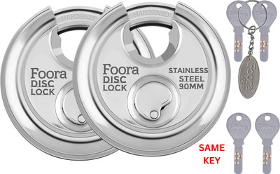 Foora Same Key Disc 90mm Shutter Lock for shop, Stainless Steel with Hi-tech Keys Padlock(Silver)