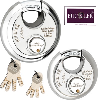 BUCKLER Stainless Steel Shutter lock,Main Gate,Office, Godown,90MM-14 Pin-4 Keys-X-men Lock(Silver, Gold)