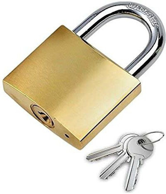 Shyam Sarowar Brass Padlock 32 MM Stainless Steel Mini Auto Push Lock With 3 Key , 32 MM_69 Padlock(Gold)