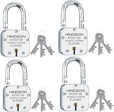 HINDSON Pk-4 Lock and Key Atoot 60mm with 3 Keys, Steel 8 Lever Lock for Home, Gate Lock(Silver)